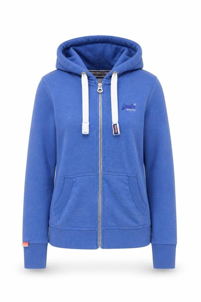 Superdry Women Blue M Full Zip Hooded Logo Fleece Hoodie