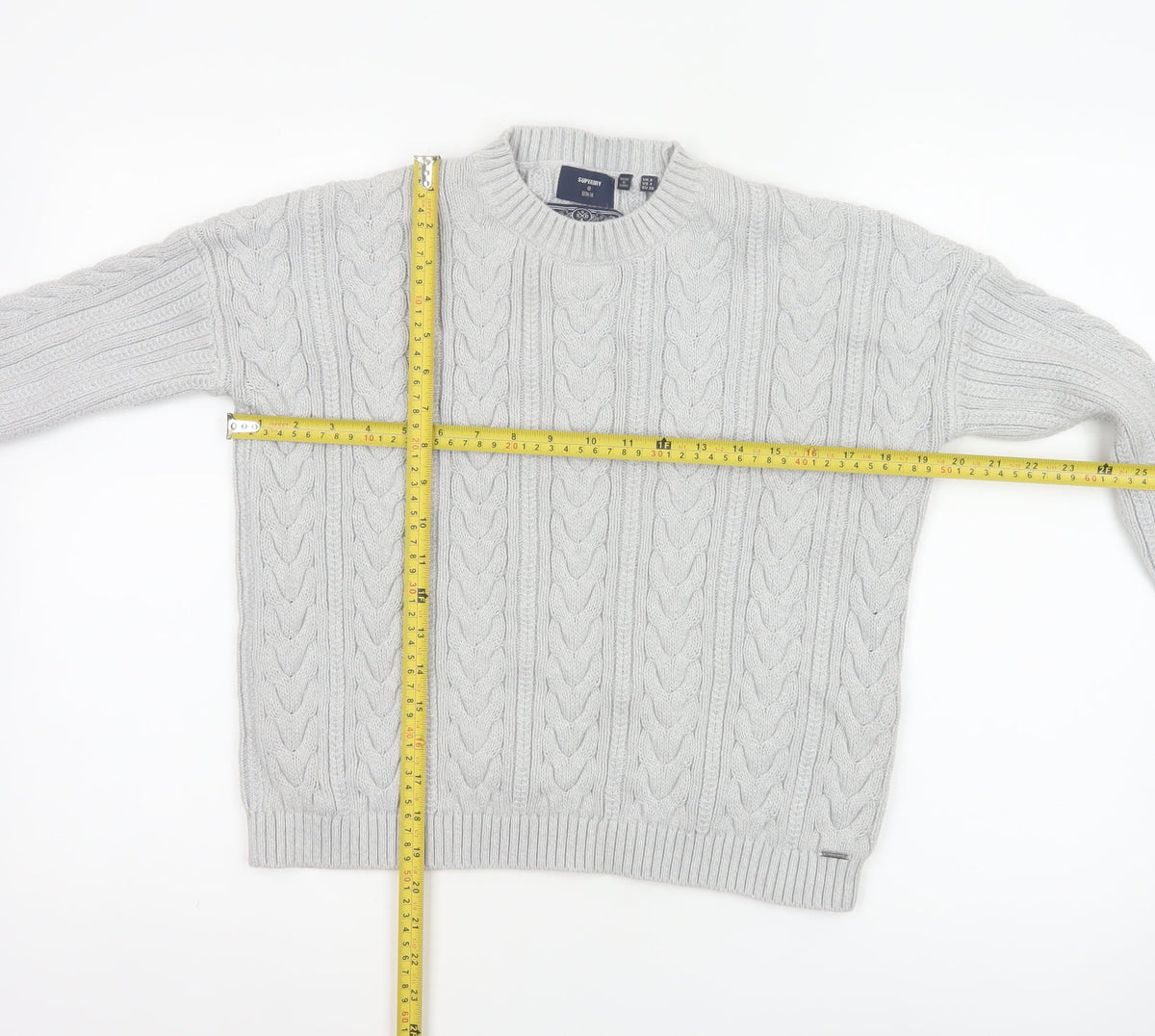 Superdry Women’s Grey UK 8 Cable Knit Cotton Crew Neck Pullover Jumper