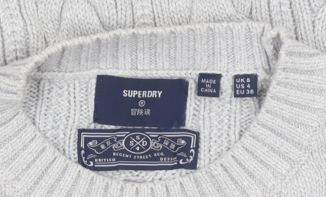 Superdry Women’s Grey UK 8 Cable Knit Cotton Crew Neck Pullover Jumper
