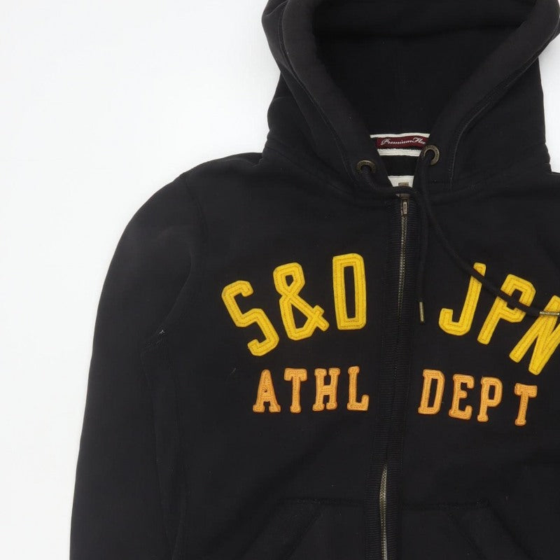 Superdry Men’s Black Large Full Zip Hoodie Logo College Cotton Blend
