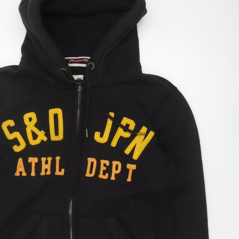 Superdry Men’s Black Large Full Zip Hoodie Logo College Cotton Blend