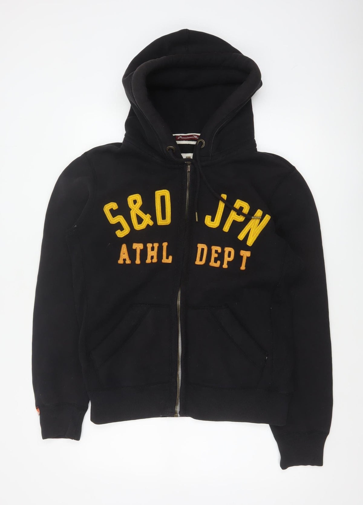 Superdry Men’s Black Large Full Zip Hoodie Logo College Cotton Blend