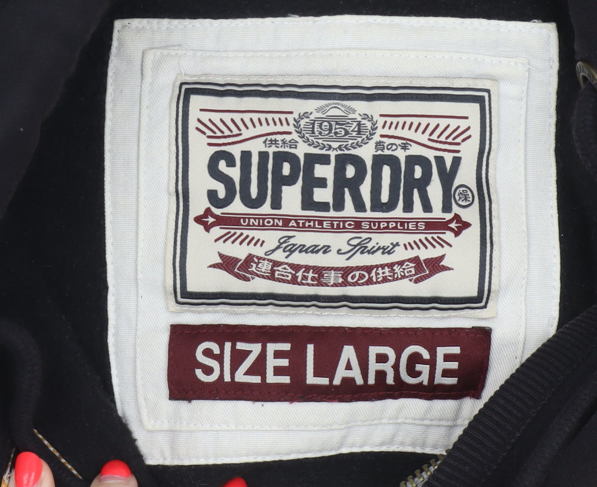 Superdry Men’s Black Large Full Zip Hoodie Logo College Cotton Blend
