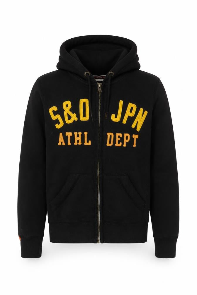 Superdry Men’s Black Large Full Zip Hoodie Logo College Cotton Blend