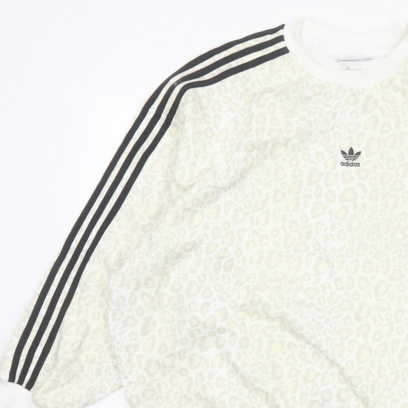 Adidas Women’s Ivory UK 12 Leopard Print 3 Stripe Crew Sweatshirt