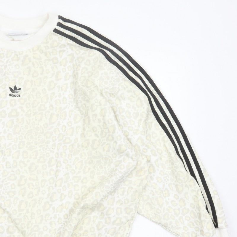 Adidas Women’s Ivory UK 12 Leopard Print 3 Stripe Crew Sweatshirt