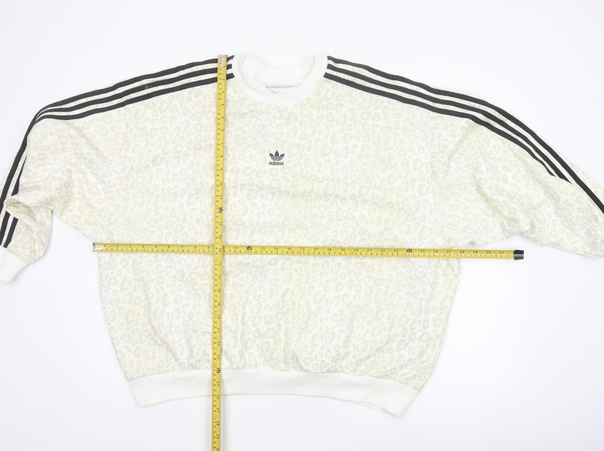 Adidas Women’s Ivory UK 12 Leopard Print 3 Stripe Crew Sweatshirt