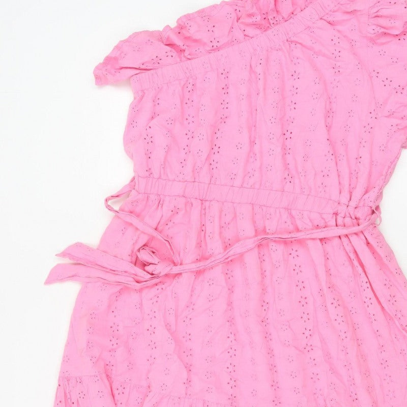 Studio Women Pink UK 16 A-Line Broderie Anglaise Ruffle Dress