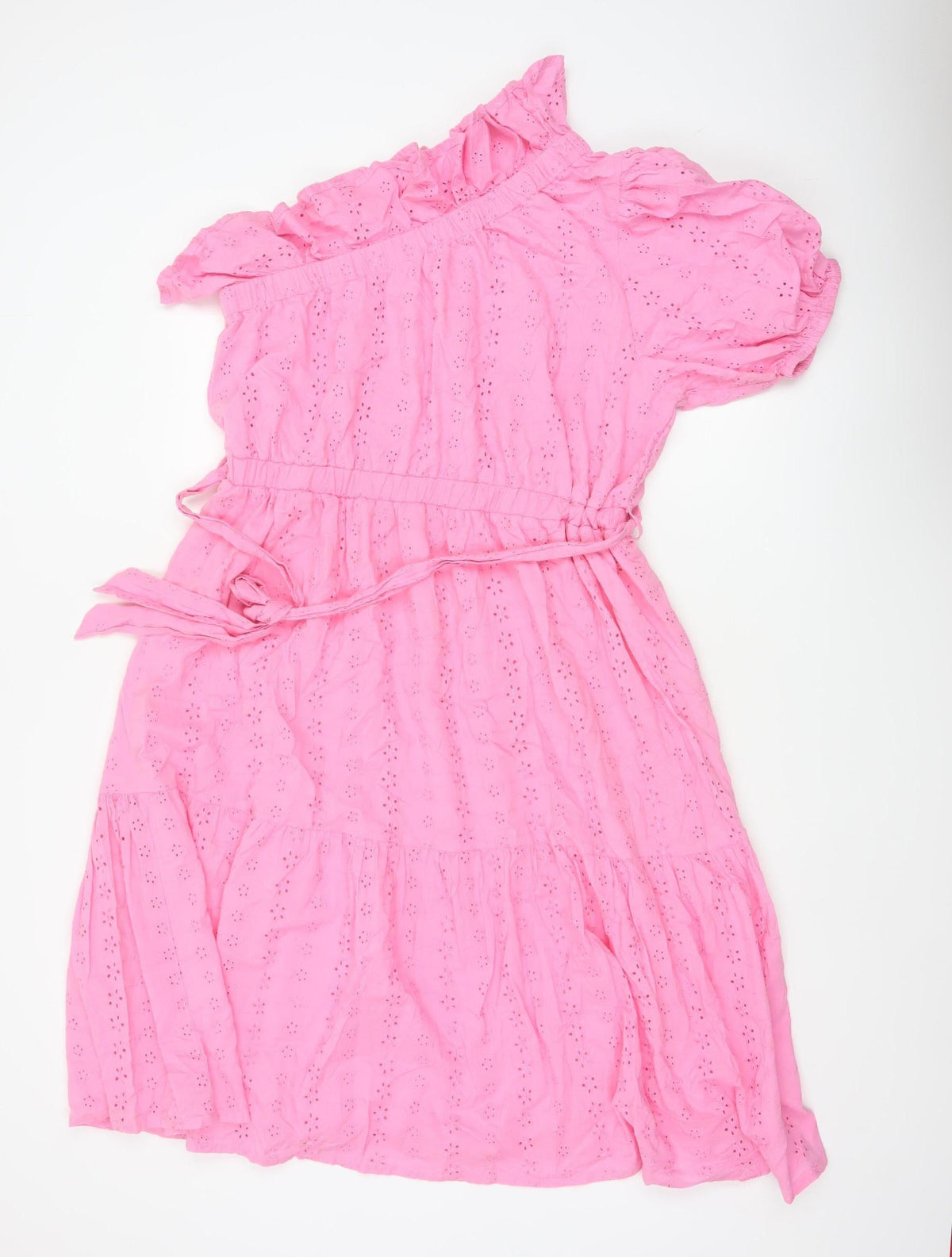 Studio Women Pink UK 16 A-Line Broderie Anglaise Ruffle Dress