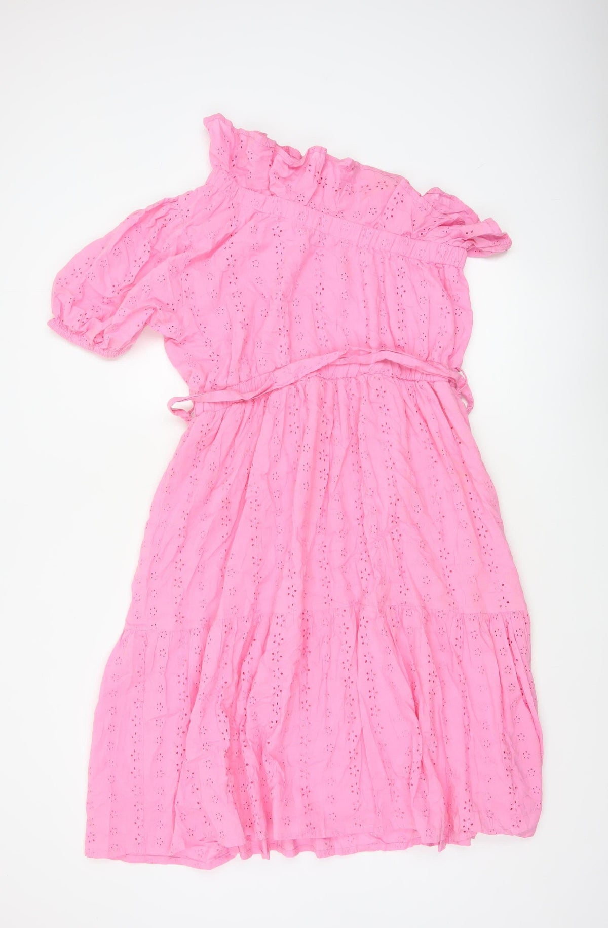 Studio Women Pink UK 16 A-Line Broderie Anglaise Ruffle Dress