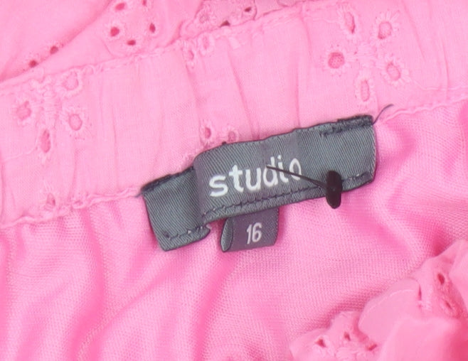 Studio Women Pink UK 16 A-Line Broderie Anglaise Ruffle Dress