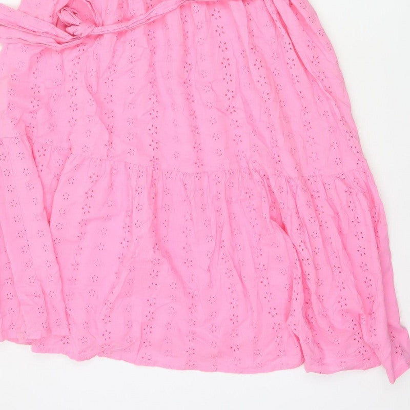 Studio Women Pink UK 16 A-Line Broderie Anglaise Ruffle Dress