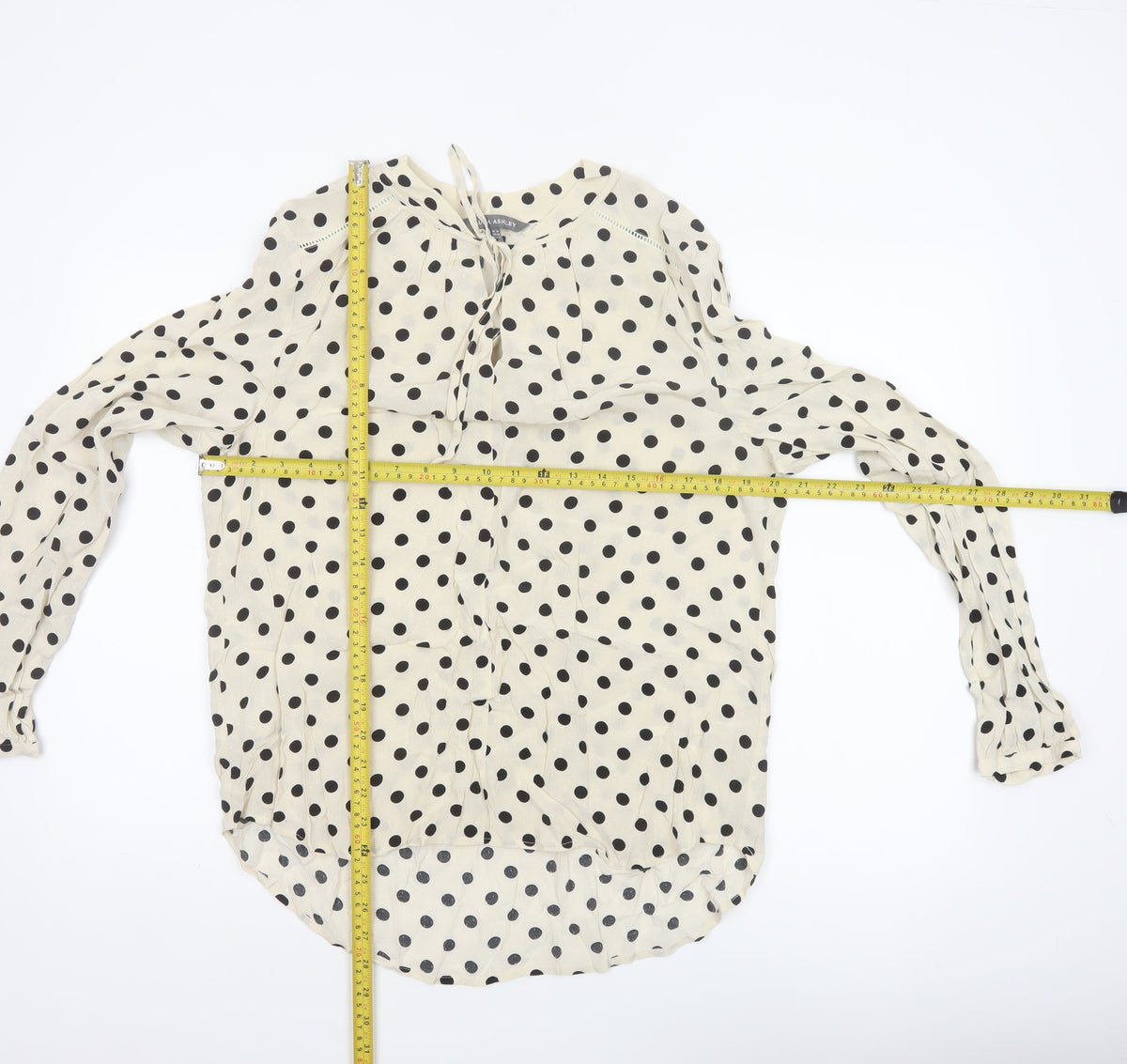 Laura Ashley Women Ivory Polka Dot Tie Neck Viscose Blouse UK 14