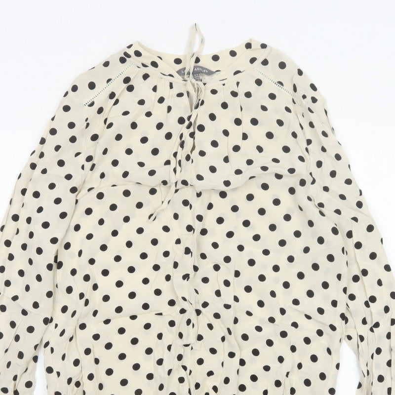 Laura Ashley Women Ivory Polka Dot Tie Neck Viscose Blouse UK 14