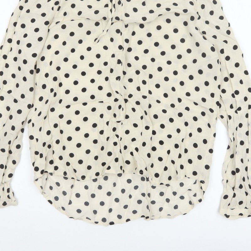 Laura Ashley Women Ivory Polka Dot Tie Neck Viscose Blouse UK 14