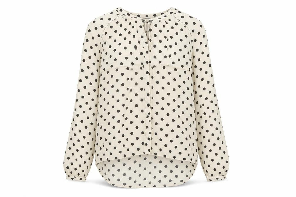 Laura Ashley Women Ivory Polka Dot Tie Neck Viscose Blouse UK 14