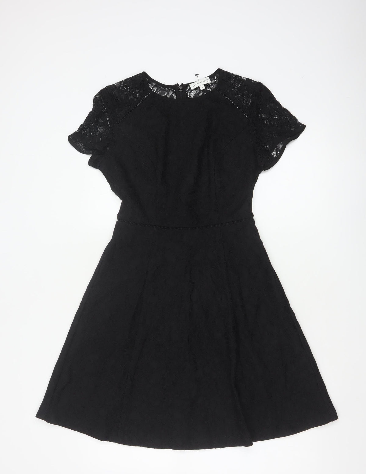 Warehouse Women Black UK 8 A-Line Lace Knee Length Party Dress