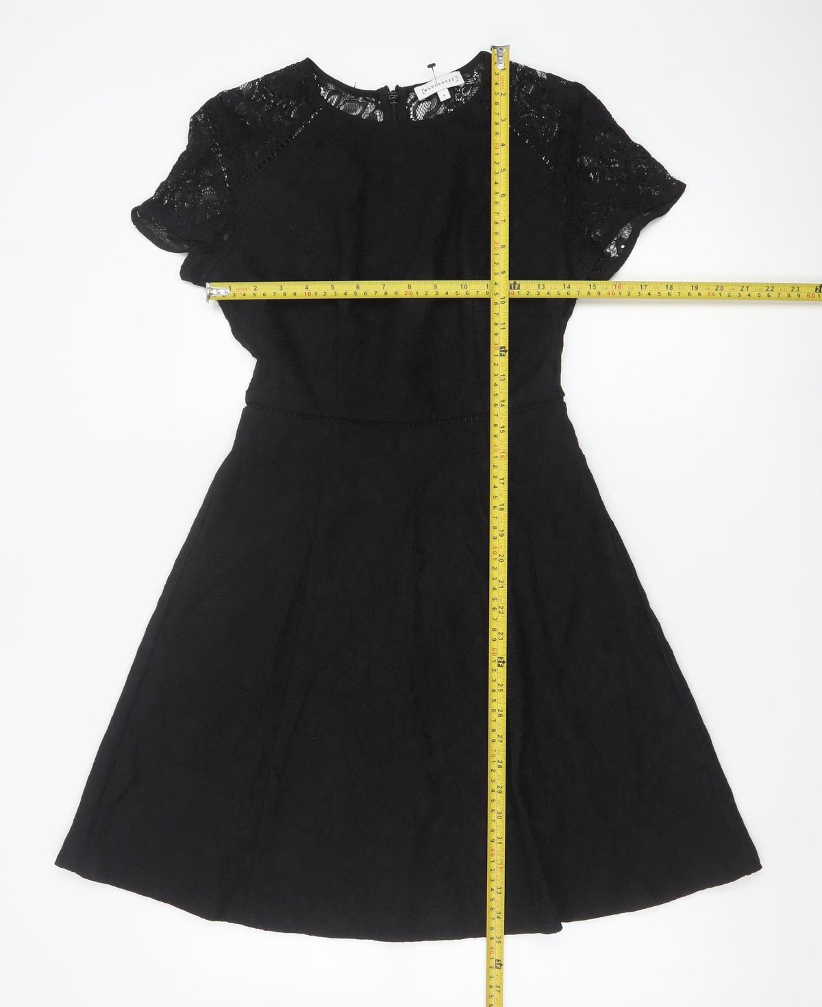 Warehouse Women Black UK 8 A-Line Lace Knee Length Party Dress