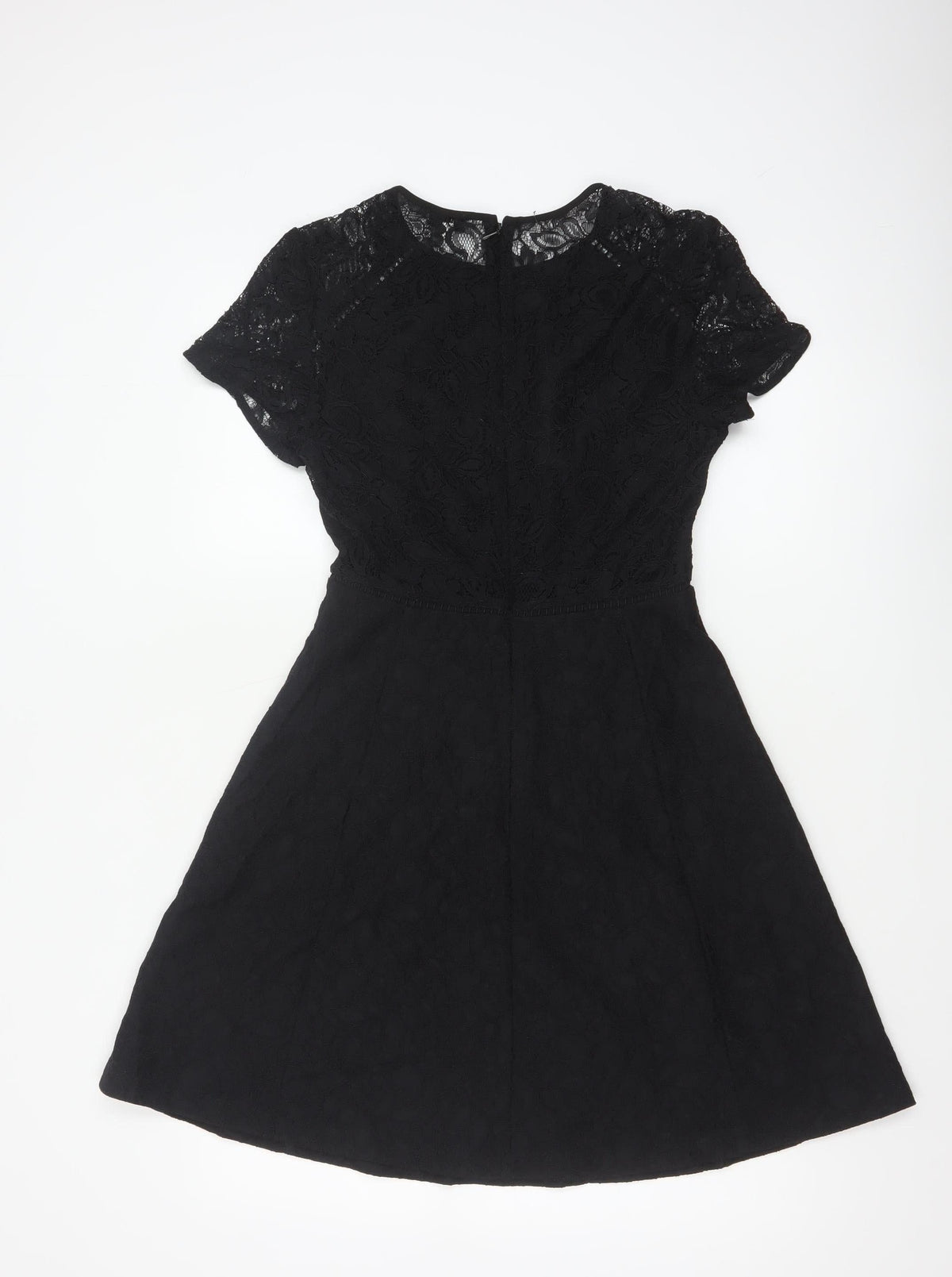 Warehouse Women Black UK 8 A-Line Lace Knee Length Party Dress