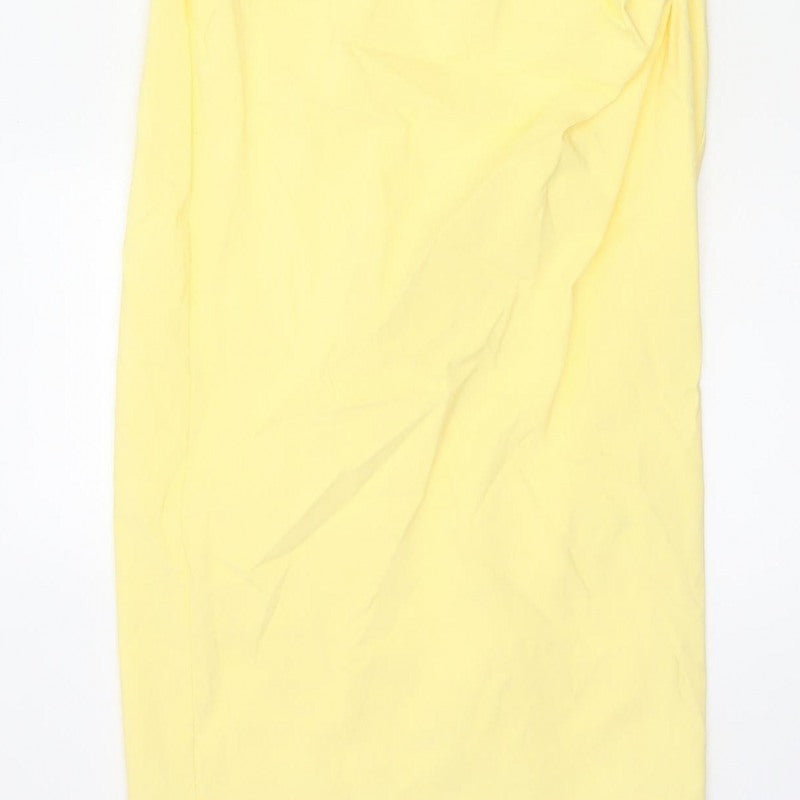 Amy Childs Women Yellow Size 8 Bodycon Midi Ruched V-Neck Dress