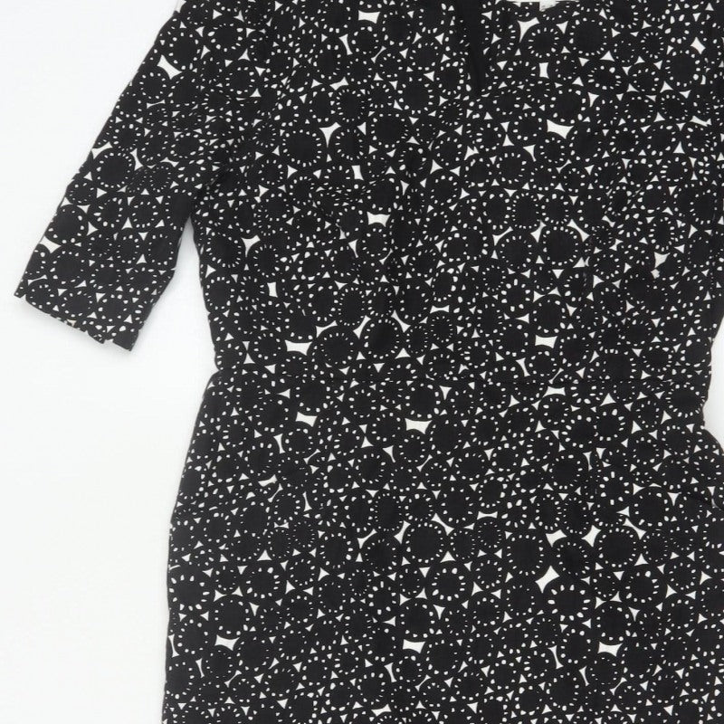 L.K.Bennett Women's Black UK 14 Geometric Print Pencil Knee Dress