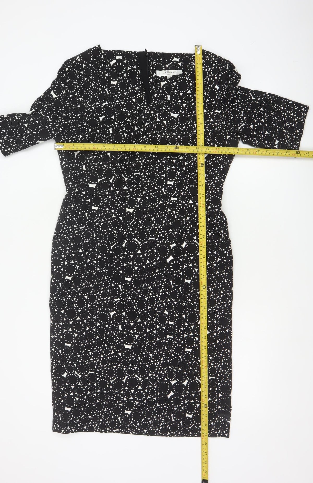 L.K.Bennett Women's Black UK 14 Geometric Print Pencil Knee Dress