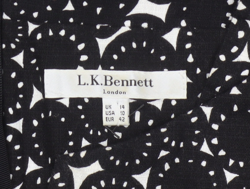 L.K.Bennett Women's Black UK 14 Geometric Print Pencil Knee Dress