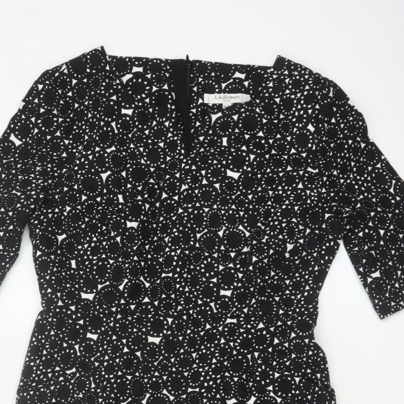 L.K.Bennett Women's Black UK 14 Geometric Print Pencil Knee Dress