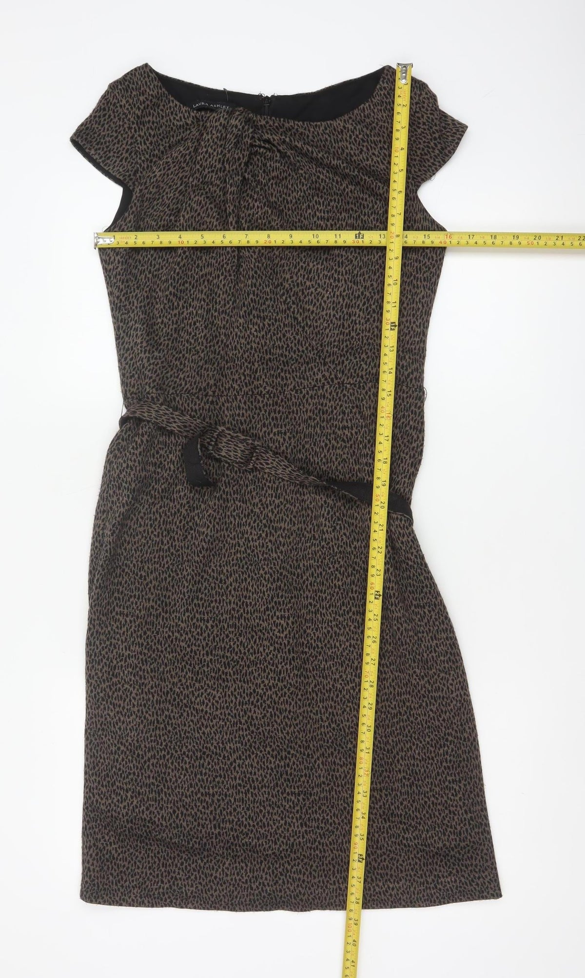 Laura Ashley Women Brown Leopard Print Belted Sheath Dress UK 10
