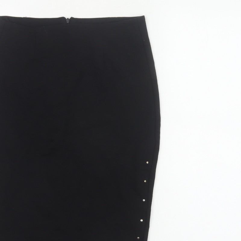 Reserved Women Black UK 8 Studded Pencil Knee Length Skirt