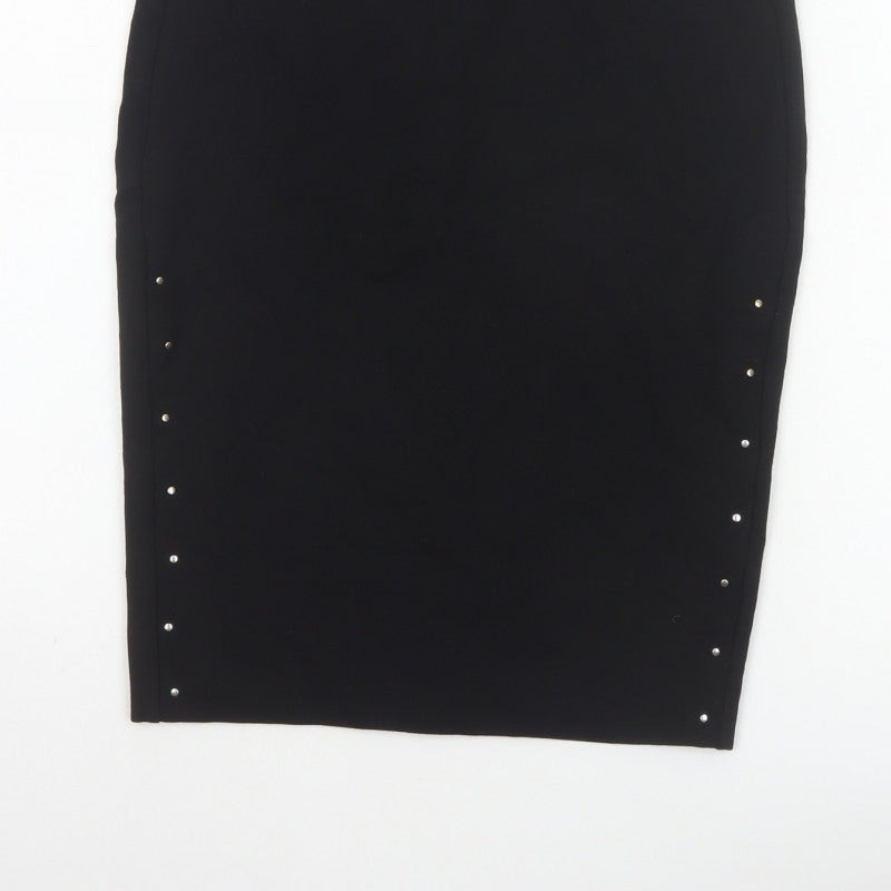 Reserved Women Black UK 8 Studded Pencil Knee Length Skirt