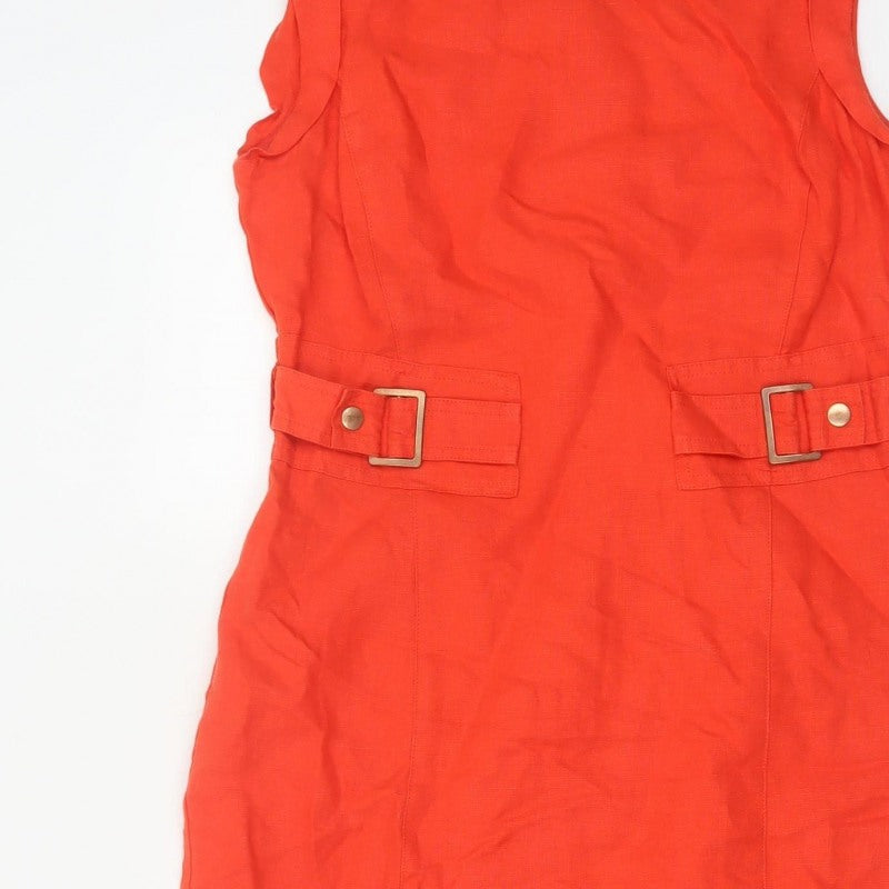 Per Una Women Red Linen Pencil Dress UK 12 Sleeveless Buckle Workwear