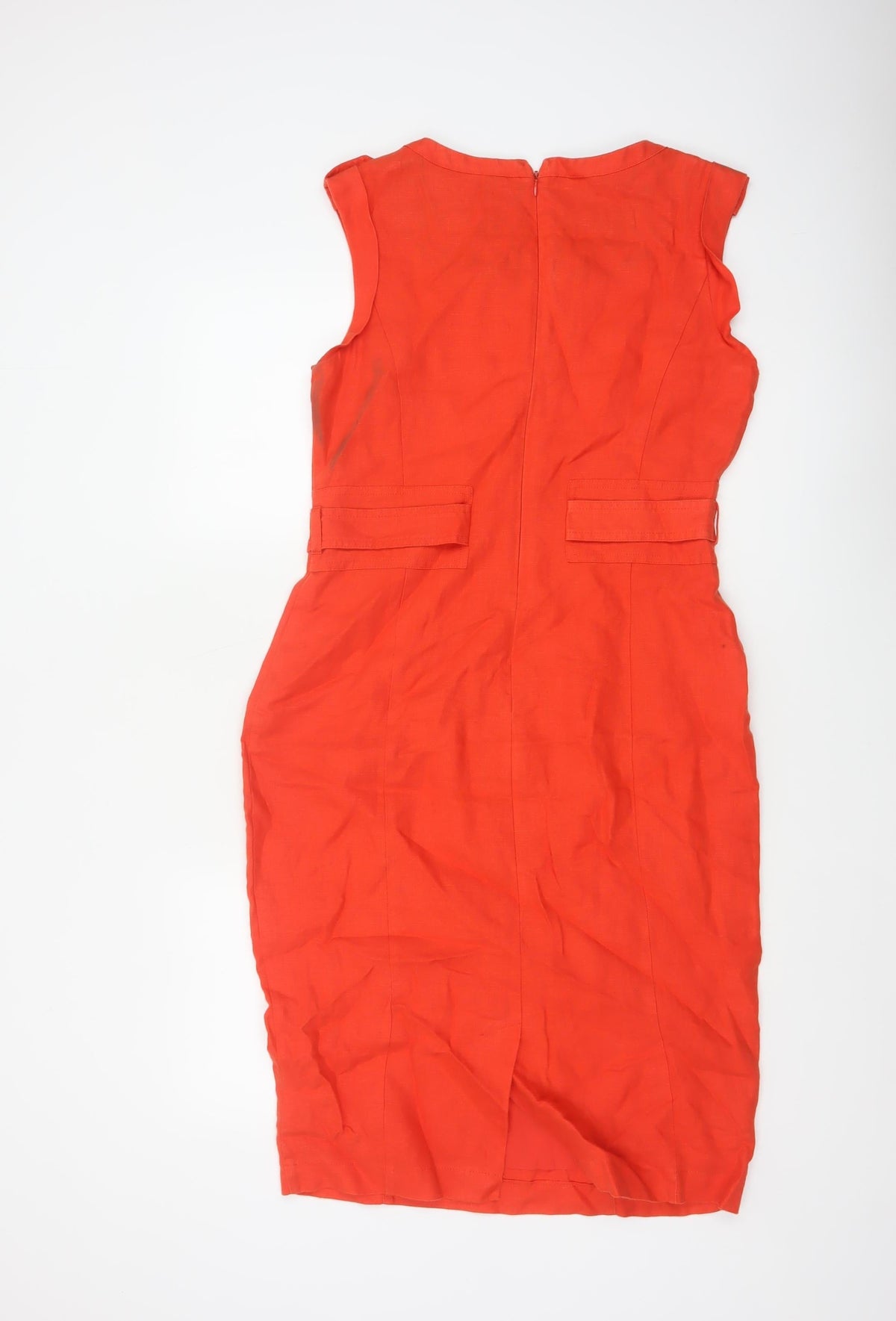 Per Una Women Red Linen Pencil Dress UK 12 Sleeveless Buckle Workwear