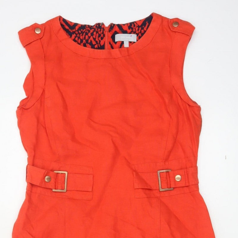 Per Una Women Red Linen Pencil Dress UK 12 Sleeveless Buckle Workwear