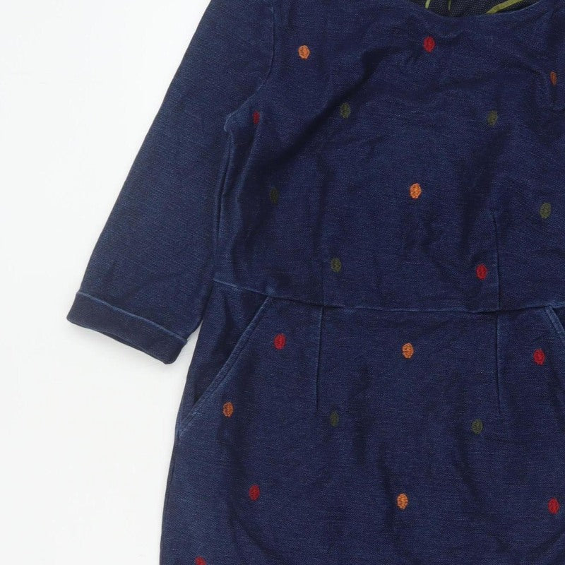 White Stuff Women Blue UK 10 Polka Dot Embroidered Pencil Dress