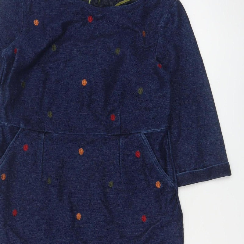White Stuff Women Blue UK 10 Polka Dot Embroidered Pencil Dress