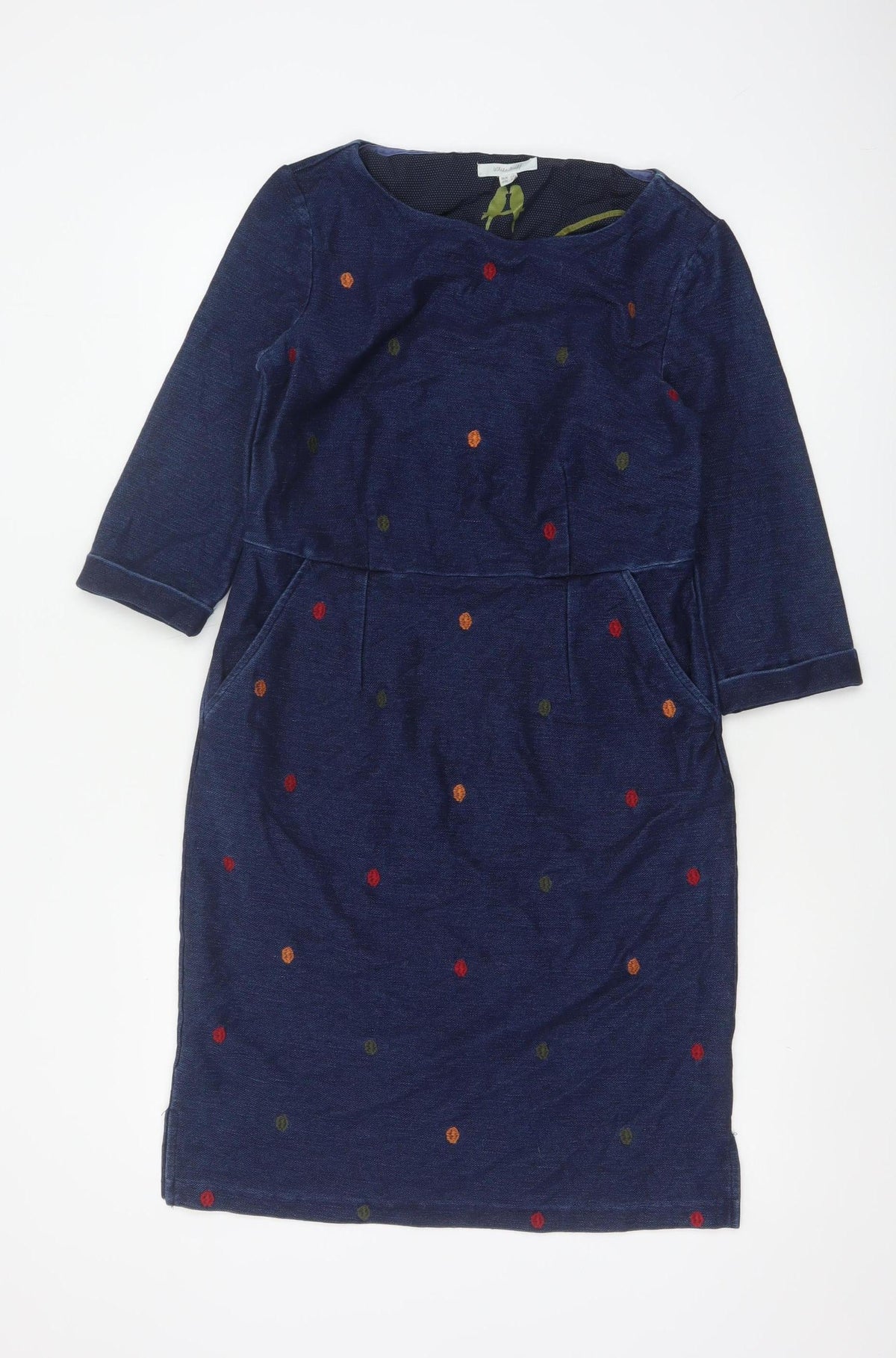 White Stuff Women Blue UK 10 Polka Dot Embroidered Pencil Dress