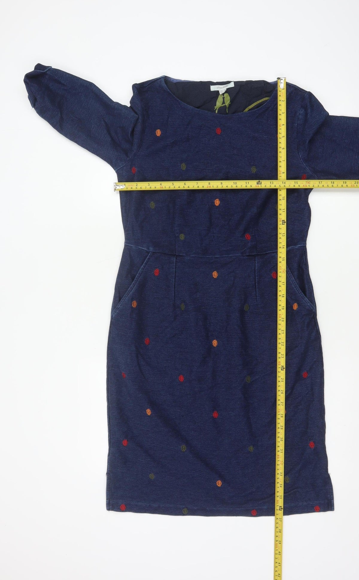 White Stuff Women Blue UK 10 Polka Dot Embroidered Pencil Dress