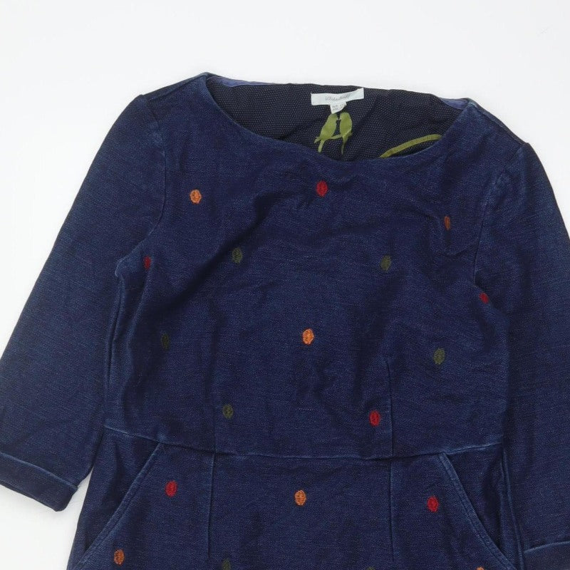 White Stuff Women Blue UK 10 Polka Dot Embroidered Pencil Dress