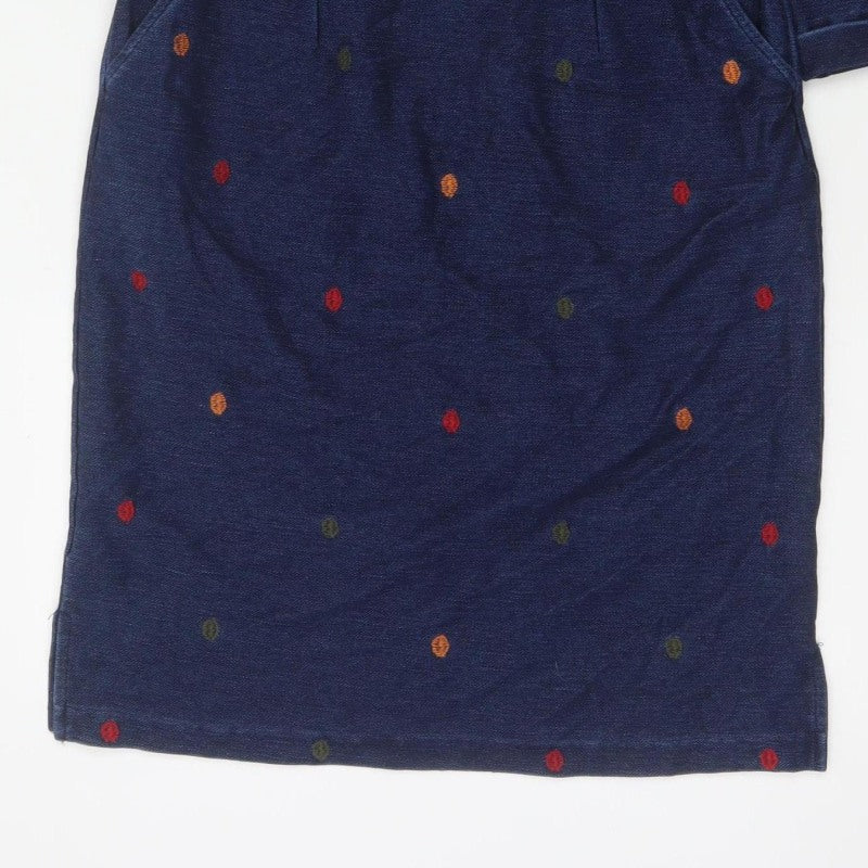 White Stuff Women Blue UK 10 Polka Dot Embroidered Pencil Dress