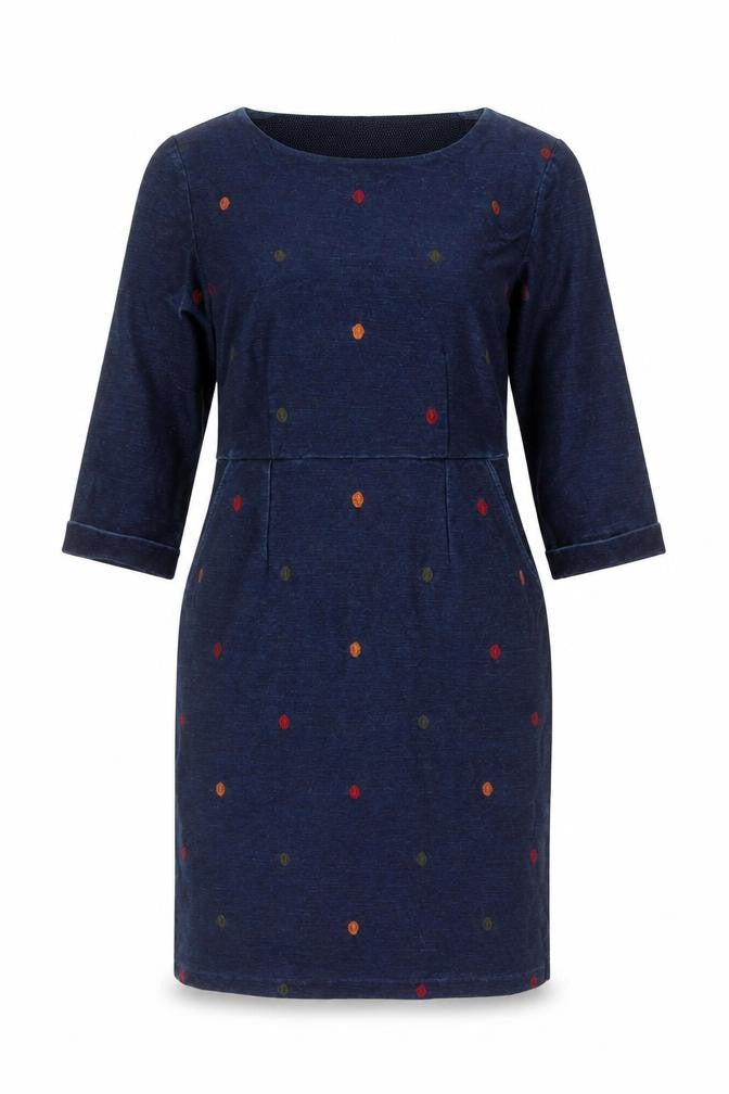 White Stuff Women Blue UK 10 Polka Dot Embroidered Pencil Dress