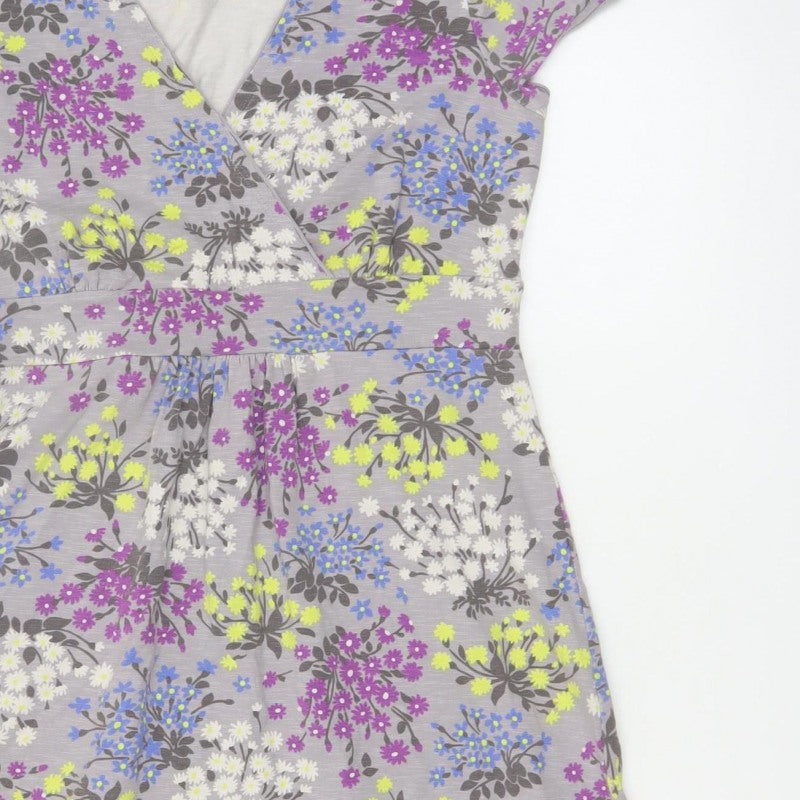 Boden Women’s Grey Floral Wrap Jersey Dress UK 14 Short Sleeve