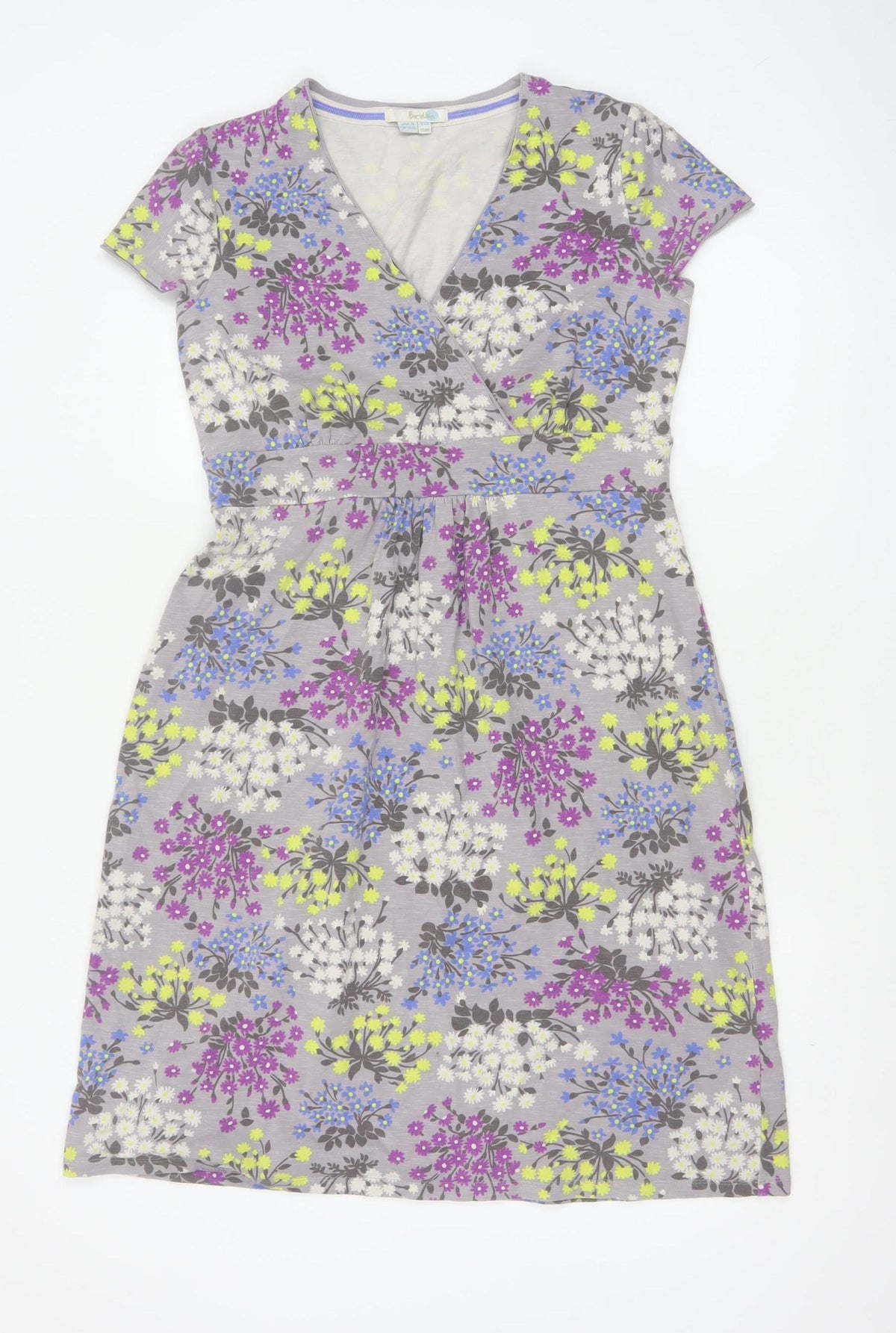 Boden Women’s Grey Floral Wrap Jersey Dress UK 14 Short Sleeve