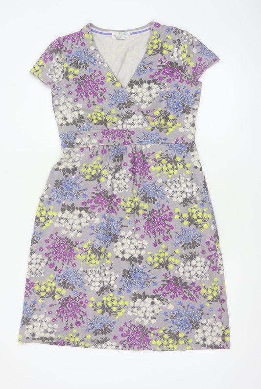 Boden Women’s Grey Floral Wrap Jersey Dress UK 14 Short Sleeve