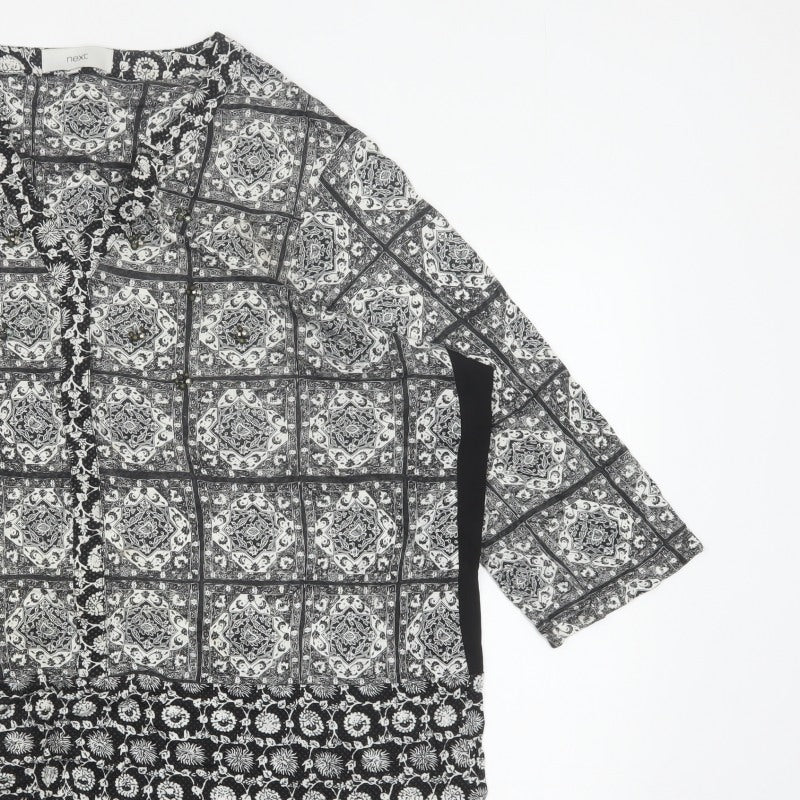 Next Women Black Print V-Neck 3/4 Sleeve Tunic Blouse UK 26