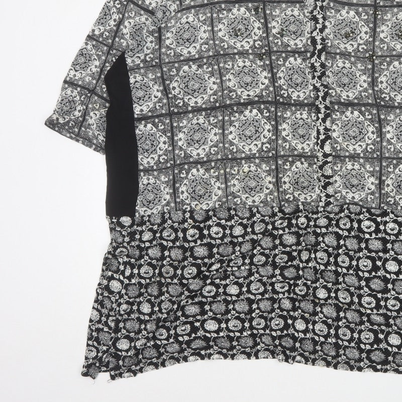 Next Women Black Print V-Neck 3/4 Sleeve Tunic Blouse UK 26
