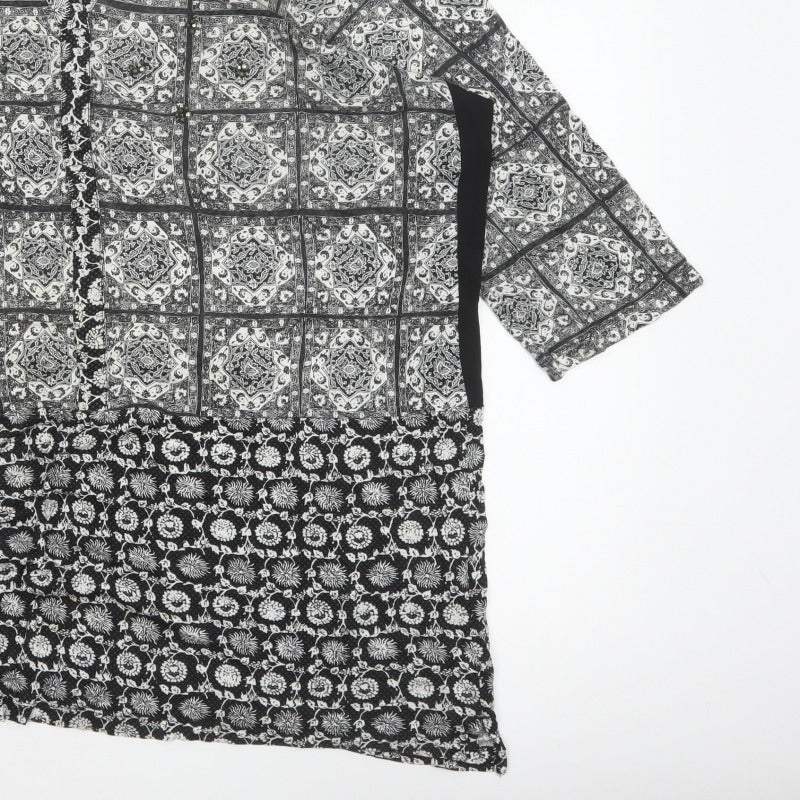 Next Women Black Print V-Neck 3/4 Sleeve Tunic Blouse UK 26