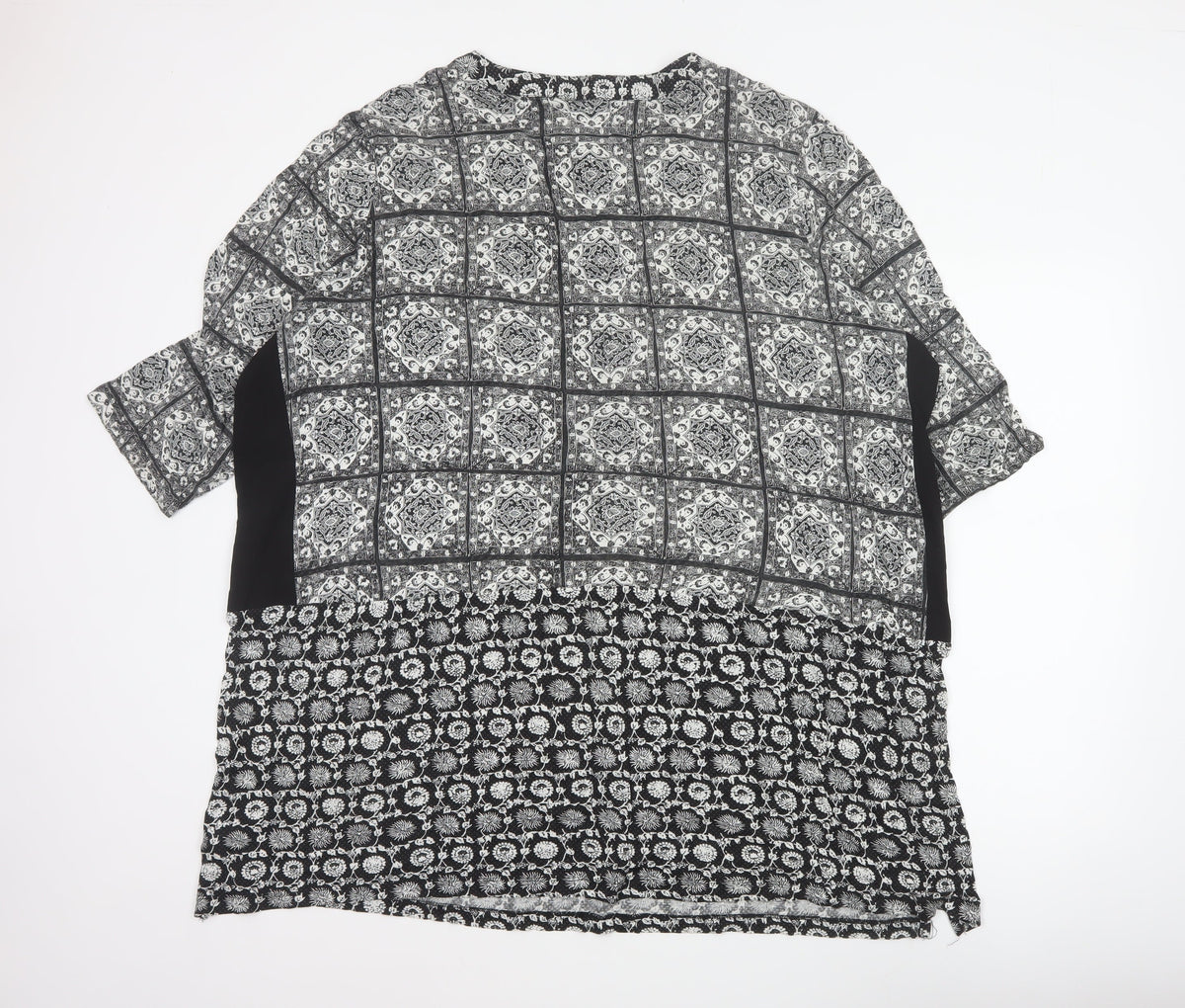 Next Women Black Print V-Neck 3/4 Sleeve Tunic Blouse UK 26