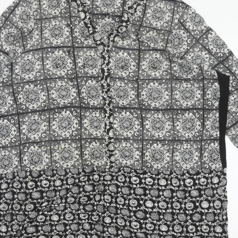 Next Women Black Print V-Neck 3/4 Sleeve Tunic Blouse UK 26