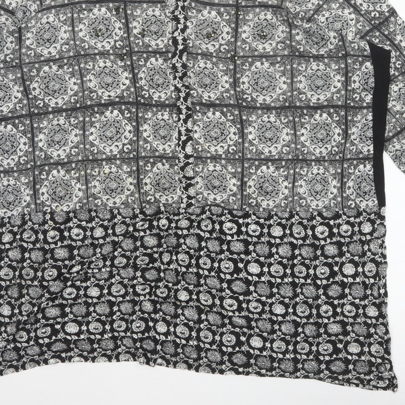 Next Women Black Print V-Neck 3/4 Sleeve Tunic Blouse UK 26